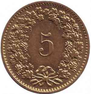 Монета 5 раппенов. 1981 год, Швейцария. Полтава