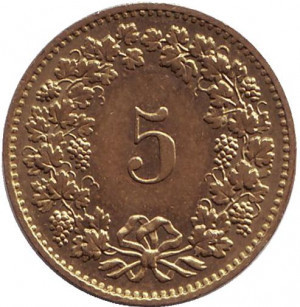 Монета 5 раппенов. 1981 рік, Швейцарія. Полтава - фото 1