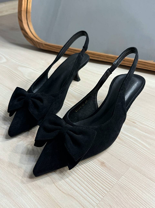Туфли женские Meideli 2051-12 slingback лодочки с бантом на каблуке черные, 37, 23,5 см Киев - изображение 1