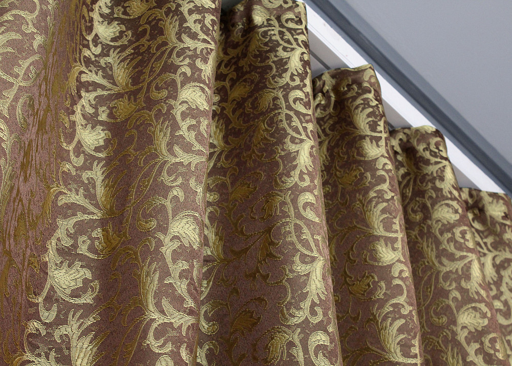 Комплект готовых штор VR-Textil Жаккард № 1587ш Коричневый с золотистым 140х270 см 2 шт (33-0548) Киев - изображение 8