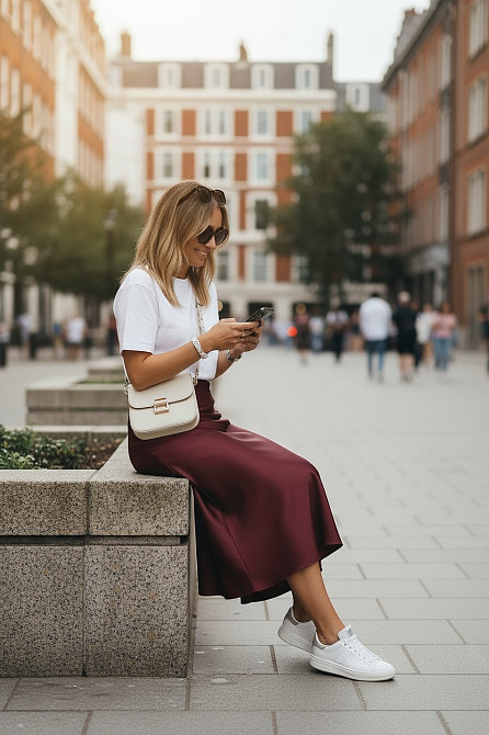 Жіноча атласна спідниця міді А-силует на резинці Бордовий 50/52 Харків - фото 4