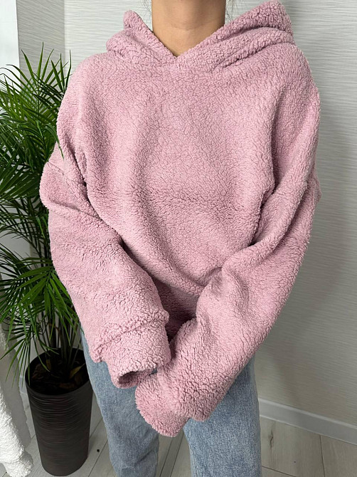 Женская теплая плюшевая худи с ушками турецкий мягкий мех Пудра Одесса - изображение 5