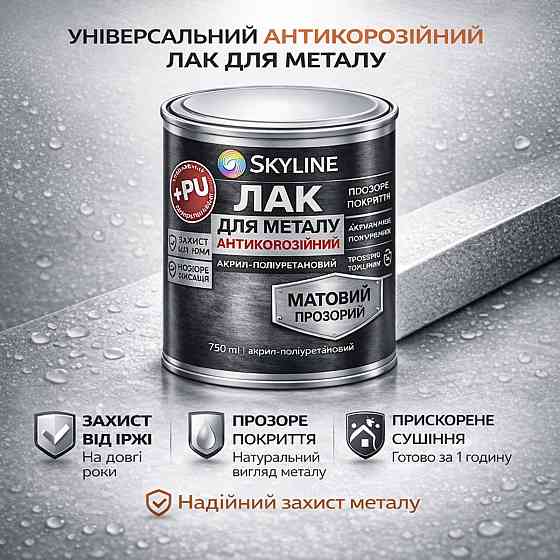 Лак для металу Skyline матовий прозорий акрил-поліуретановий антикорозійний без запаху 750 мл Харків