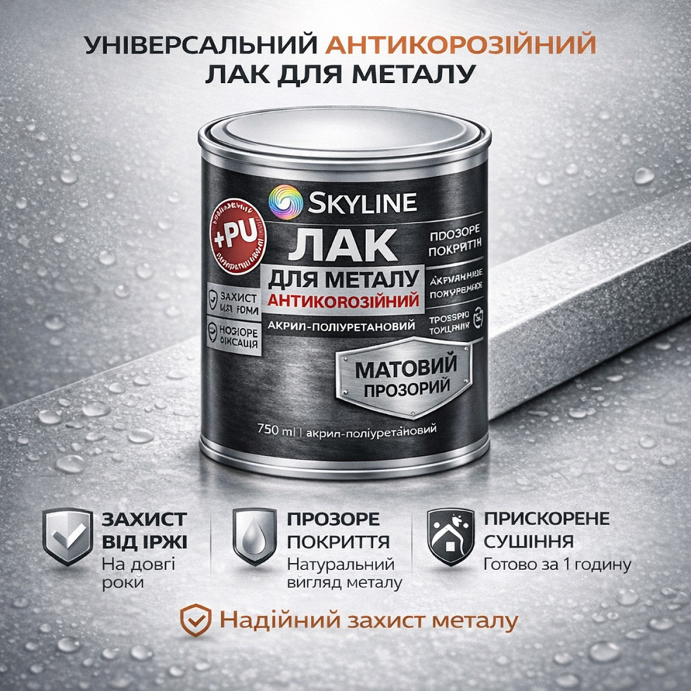 Лак для металу Skyline матовий прозорий акрил-поліуретановий антикорозійний без запаху 750 мл Харків - фото 5