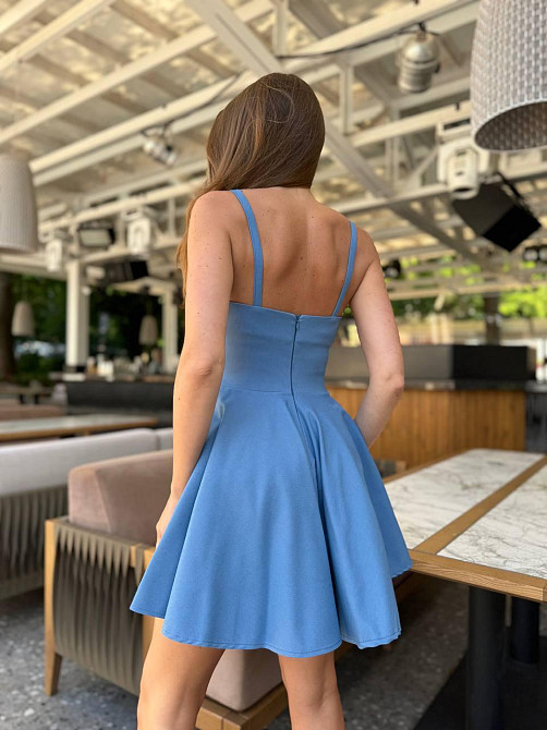 Женский романтичный сарафан на бретелях со шнуровкой джинс бенгалин Голубой, 42 Одесса - изображение 4