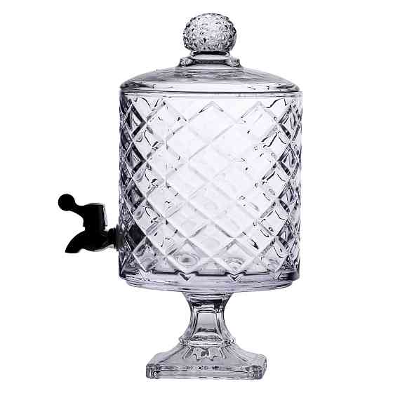 Yiwu Лимонадниця зі скляним краном 39 см 4,5 л прозора на підставці HP-19-3 Коломия