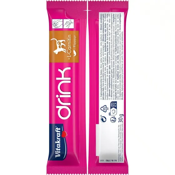 Аппетитный напиток для кошек кусочками мяса Витакрафт Vitakraft CAT DRINK со вкусом лосося и L-карнитином 5шт × 30 г Винница