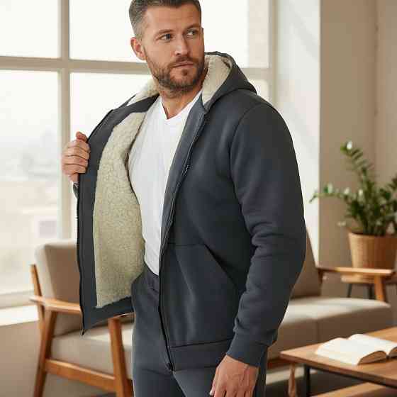 Чоловічий теплий костюм на флісі з хутром Сірий 48/50 Харків