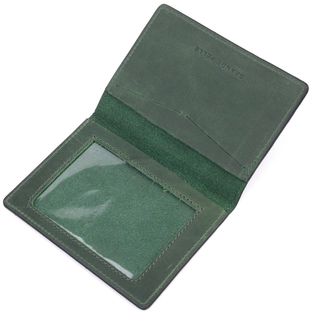 Чудова шкіряна обкладинка на військовий квиток Карта GRANDE PELLE 16783 Зелений Київ - фото 3