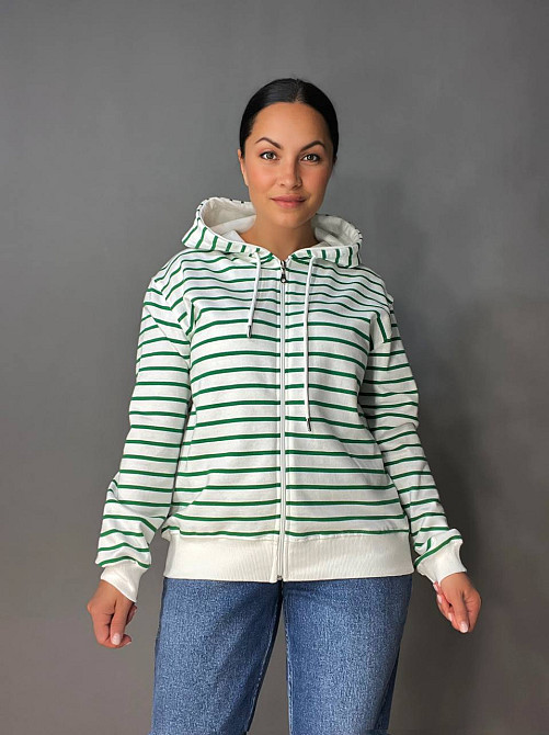 Толстовка женская Pepper&mint 24-01 в полоску на молнии с капюшоном зеленая, зеленый, one size Киев - изображение 18