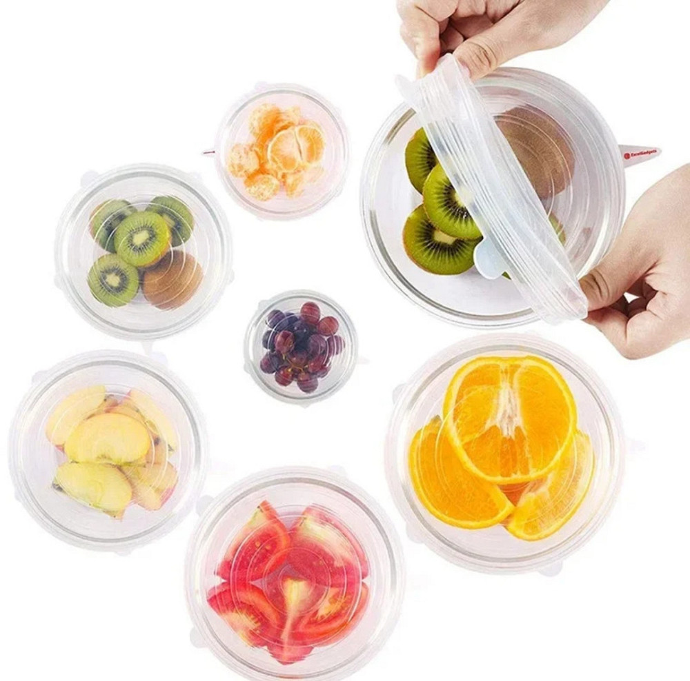 Набор силиконовых крышек многоразовых 6 шт разных размеров прозрачный Киев - изображение 5