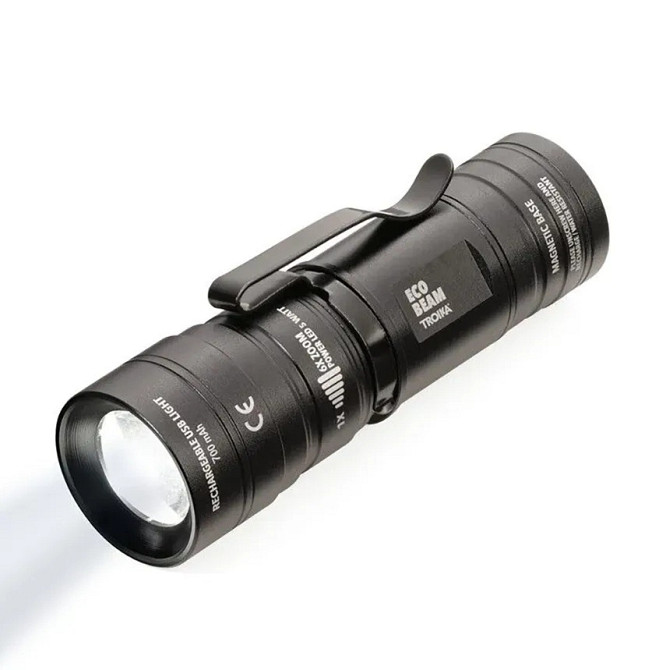 Фонарик Troika Eco Beam с USB-зарядкой алюминиевый Черный Киев - изображение 1
