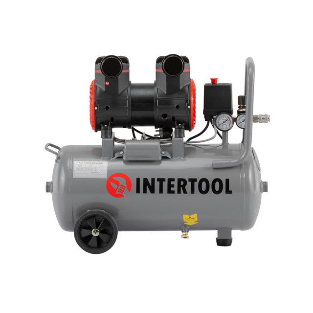 Компресор, 24 л, 1,5 кВт, 230 В, 8 атм, 250 л/хв, 2800 об/хв,  безмасляний, 2 циліндри, 68 дБ INTERTOOL PT-0033 Киев - изображение 1
