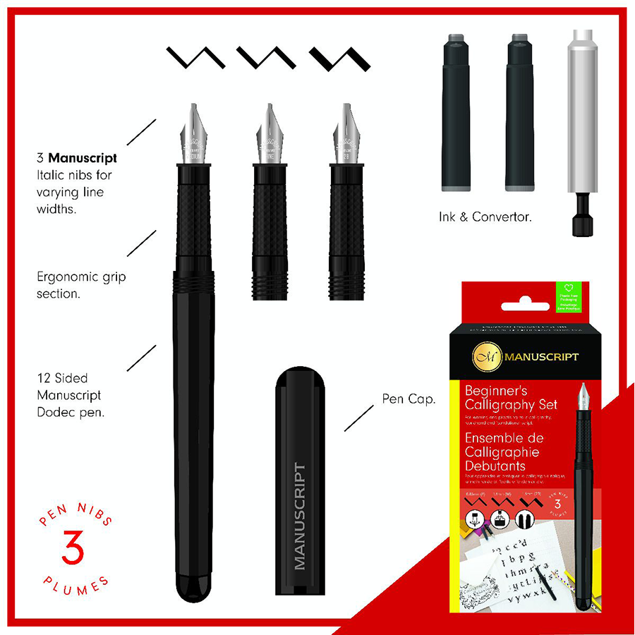 Набір для каліграфії Beginner’s Calligraphy Set (авторучка 3 пера конвертер) Manuscript Київ - фото 2