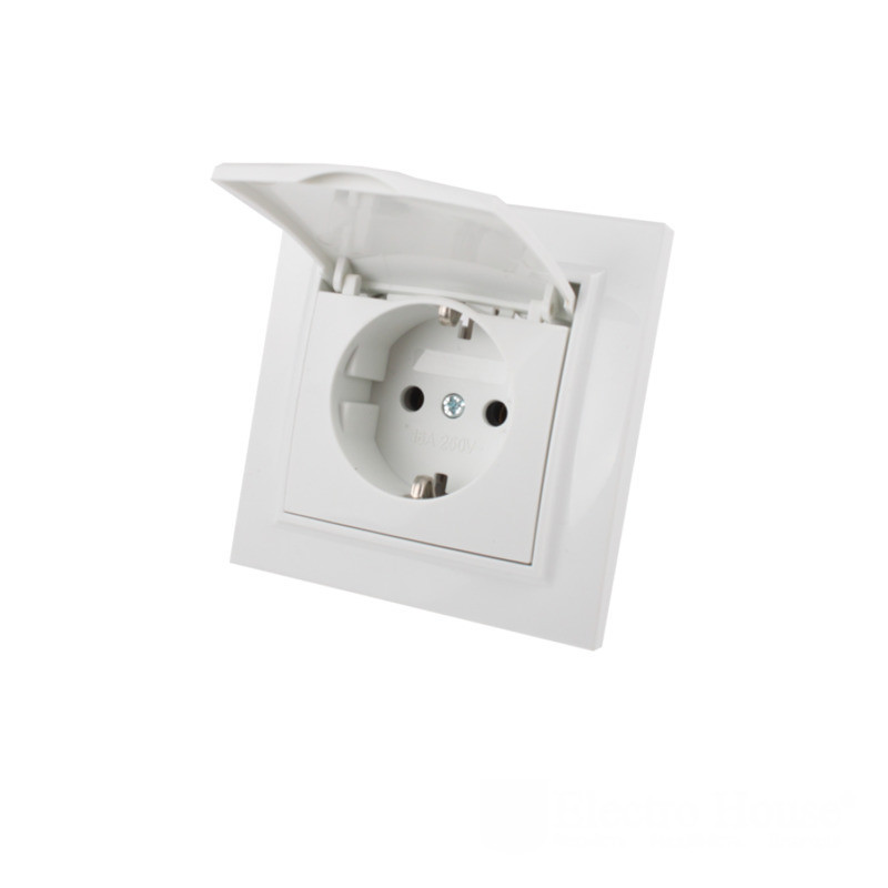 Розетка с заземлением с крышкой, влагозащищенная 16А, термопластик, Enzo белый Днепр - изображение 1