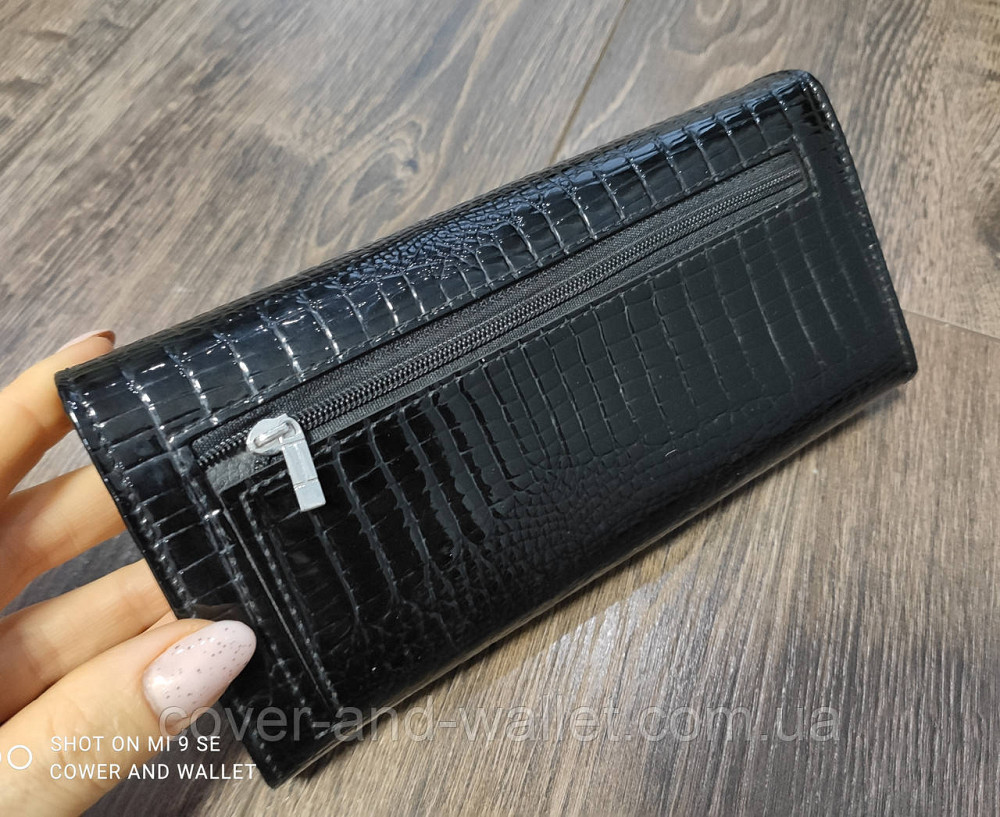 Черный лаковый женский кожаный кошелек с монетницей Horton AE 150 Киев - изображение 5