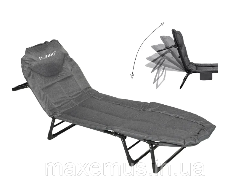 Раскладное кресло шезлонг кровать Bonro 200 см Садовый лежак пляжный шезлонг темно серый Мостиска - изображение 9