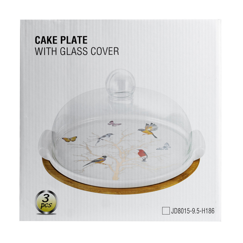 порцелянова тортівниця зі скляною кришкою на бамбуковій підставці HP1203 Коломия - фото 7