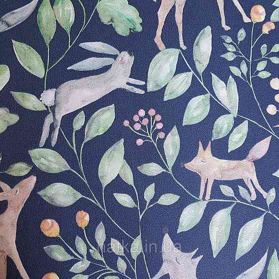 Флізелінові шпалери дитячі BN Doodleedo 0,53 х 10 м тварини олені квіти листя зелені на чорному Київ