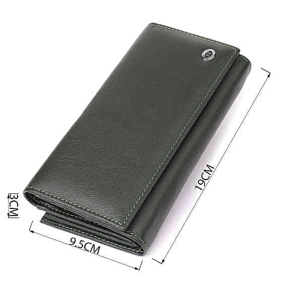 Місткий жіночий гаманець на магнітах із натуральної шкіри ST Leather 23115 Зелений Київ