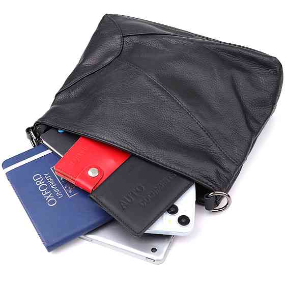 Невелика жіноча сумка з двома ремінцями з натуральної шкіри Vintage 23014 Чорний Київ