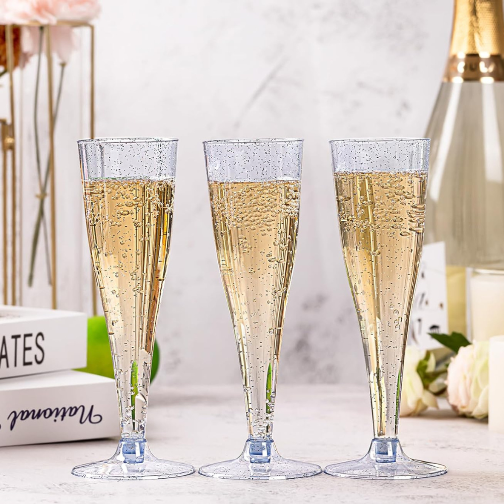 Набор пластиковых бокалов для шампанского 6 шт премиум класса 133 мл,праздничные с серебристыми блестками Каменец-Подольский - изображение 7