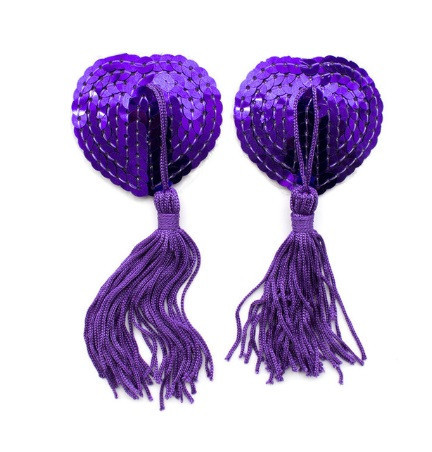 Наклейки на груди з паєтками бузкові - розмір сердечка 5*4,5 см Київ - фото 1