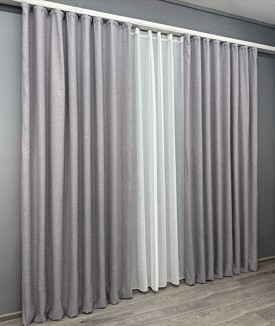 Комплект готовых штор VR-Textil Лен ELEMENTA № 1866ш Светло-серый 200х290см 2 шт (32-180) Киев - изображение 4