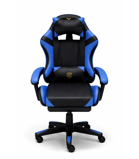 Геймерське крісло Primaveo з ергономічними подушками та висувною підставкою для ніг, Чорний/Синій Київ - фото 6