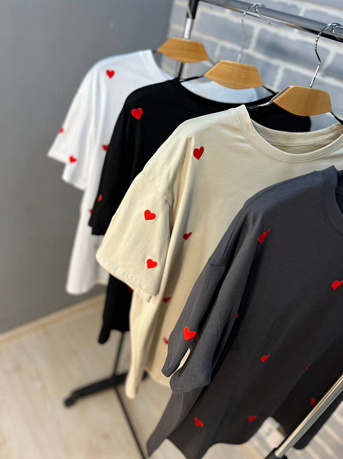 Футболка женская A-N 2632 вышивка сердца оверсайз удлиненная one size, бежевый, one size Киев - изображение 14
