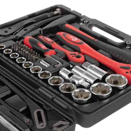 Набір інструментів, проф., 1/2" + 1/4", Cr-V, 72 од., головки: 4-32 мм, біти 20 од., ключі: 8-15 мм, кейс INTERTOOL ET-6073 Київ