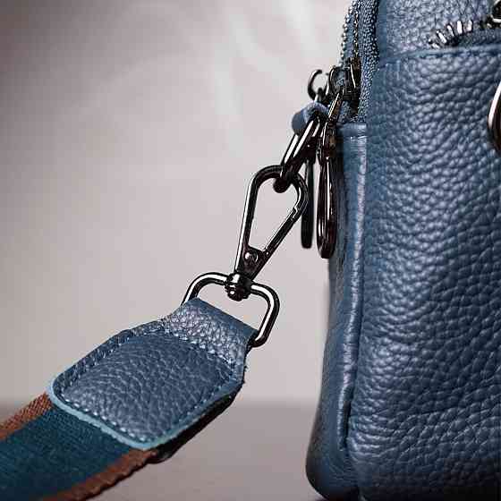 Стильная сумка для женщин с карманами из натуральной кожи Vintage 22600 Синяя Киев