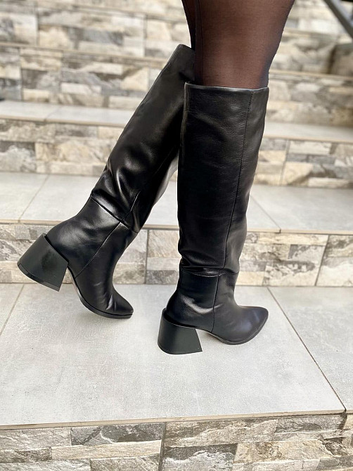 Чоботи жіночі TWO STEPS чорні натуральна шкіра зима каблук 7см висота 42см обхват 38-39см (4292 Коломия - фото 9