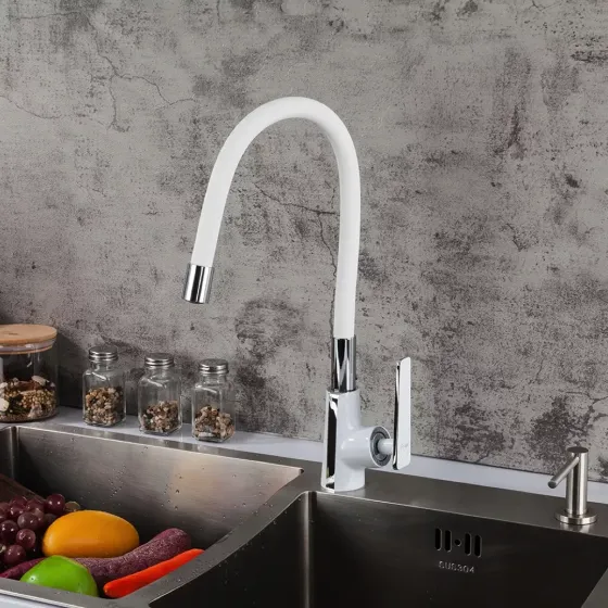 Змішувач для кухні з гнучким Frap F4458 білий/хром Київ