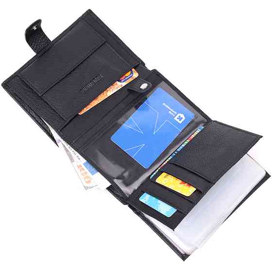 Практичний чоловічий гаманець із блоком під документи з натуральної шкіри ST Leather 22478 Чорний Київ