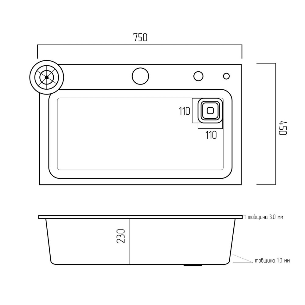 Кухонна мийка 75*45B PVD сатин Platinum Handmade "ВОДОСПАД" Коломыя - изображение 3