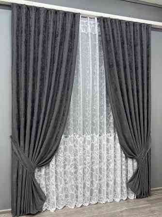 Комплект штор VR-Textil Жакард Мармур 200х270 2шт і Тюль 600х270 1211ш-1529т Графітовий з білим 71-184/7 Київ