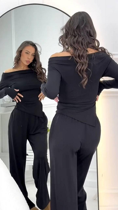 Женский стильный повседневный костюм микродайвинг Черный, 44/46 Одесса - изображение 1