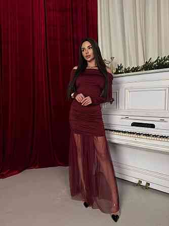 Жіноче елегантне вечірнє максіплаття, мікродайвінг і сітка Бордо, 42/44 Одеса