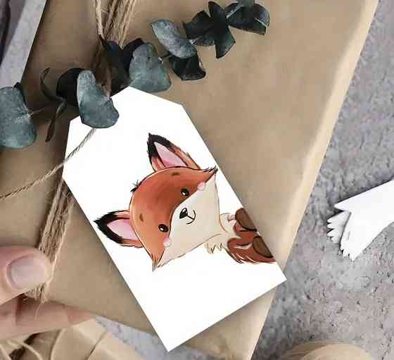 Подарочные бирки «Лисичка» 10 шт, 9×5 см + джутовый шнур 5 м Киев