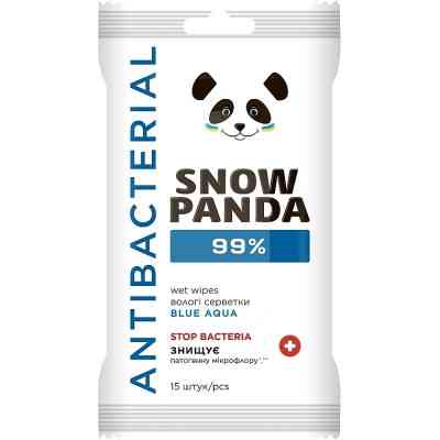 Вологі серветки Сніжна Панда Blue Aqua 99% з антимікробною дією 15 шт. (4820183972156) Вінниця