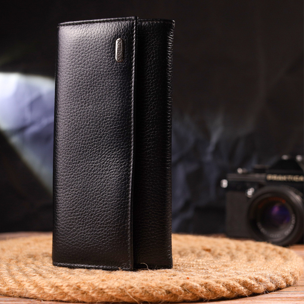 Женский вместительный кошелек из натуральной зернистой кожи CANPELLINI 21625 Черный Киев - изображение 8