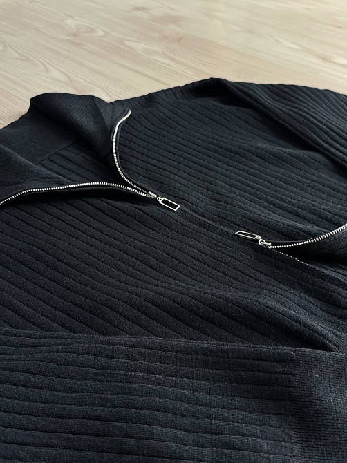 Костюм жіночий Joy One 376 вʼязаний в рубчик з кофтою на блискавці та брюками палаццо, чорний, one size Київ - фото 13