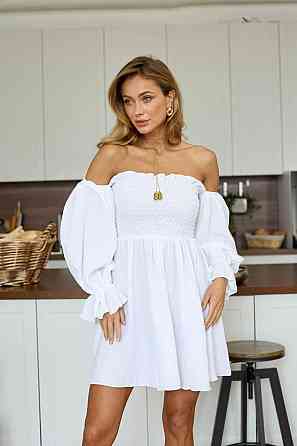 Женское стильное муслиновое легкое платье с рукавами воланами хлопок 100% Молочный, 42/46 Одесса