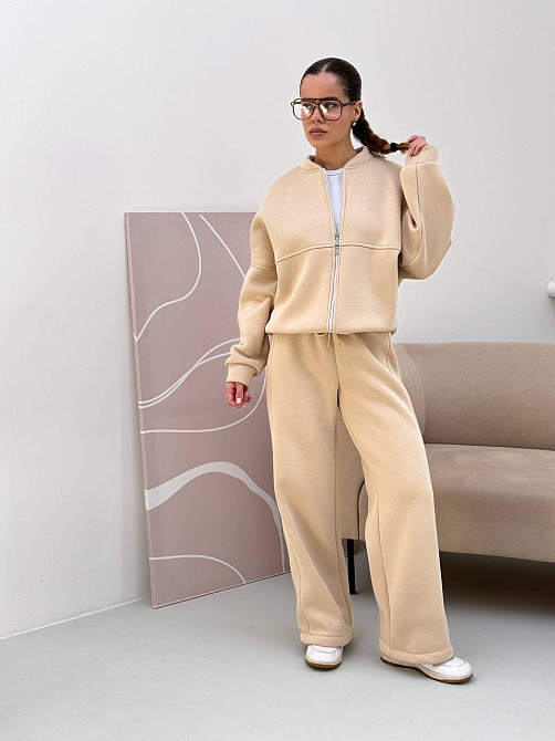 Жіночий костюм теплий з широкими штанами Молочний 48/52 Харків - фото 3