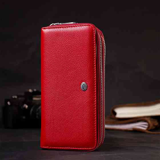 Яскравий жіночий гаманець-клатч із двома відділеннями на блискавках ST Leather 19430 Червоний Київ