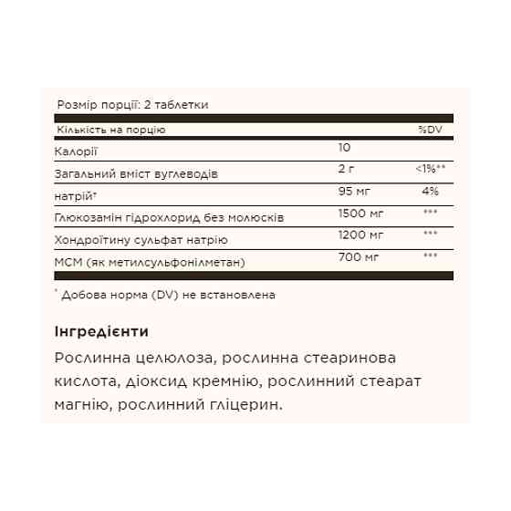 Глюкозамин и Хондроитин с MCМ Solgar Triple Strength Glucosamine Chondroitin MSM 60 tabs Киев