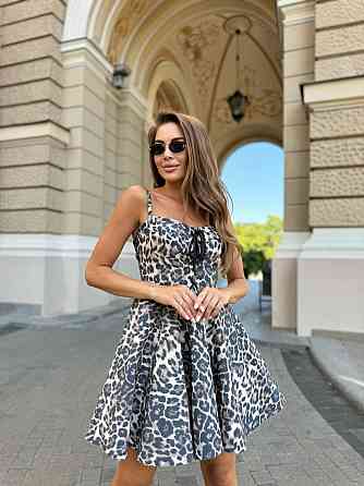 Женский стильный леопардовый сарафан на бретелях джинс-коттон 44 Одесса