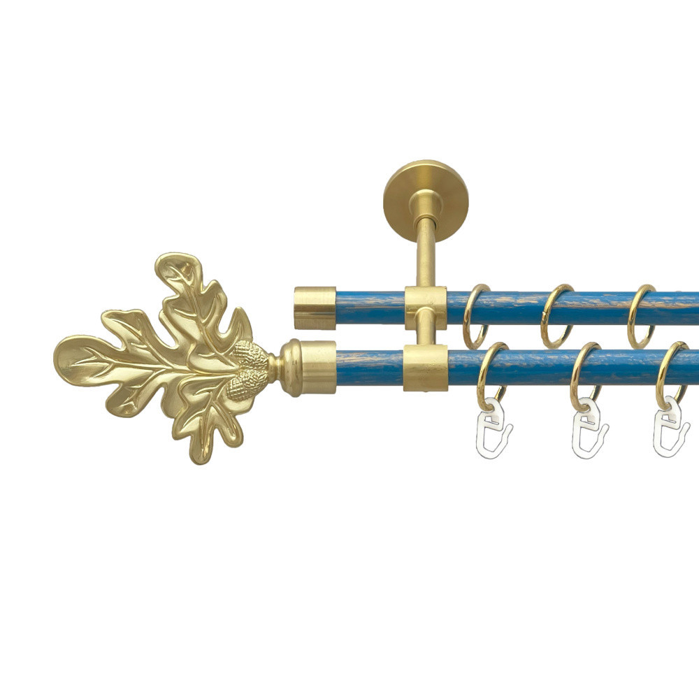 Карниз Orvit Листок Дуба металевий дворядний закритий гладка труба кільце металеве Золото Матове - Блакить 16\16 мм 300 см Львів - фото 1