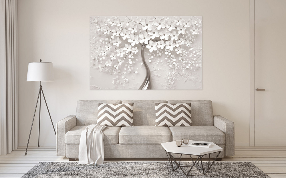 Картина холст у вітальню / спальню Дерево білі квіти     MLP_15  ( 60х30см ) 80x120 см Київ - фото 2